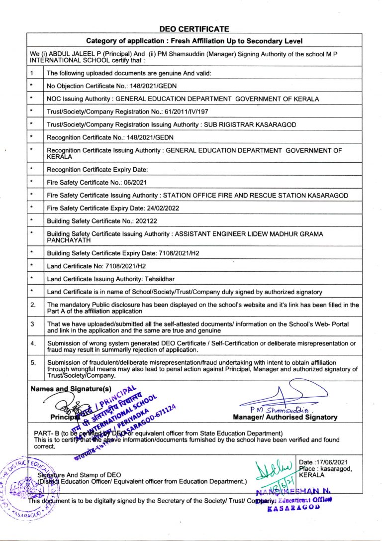 7.DEO Certificate – MP INTERNATIONAL SCHOOL